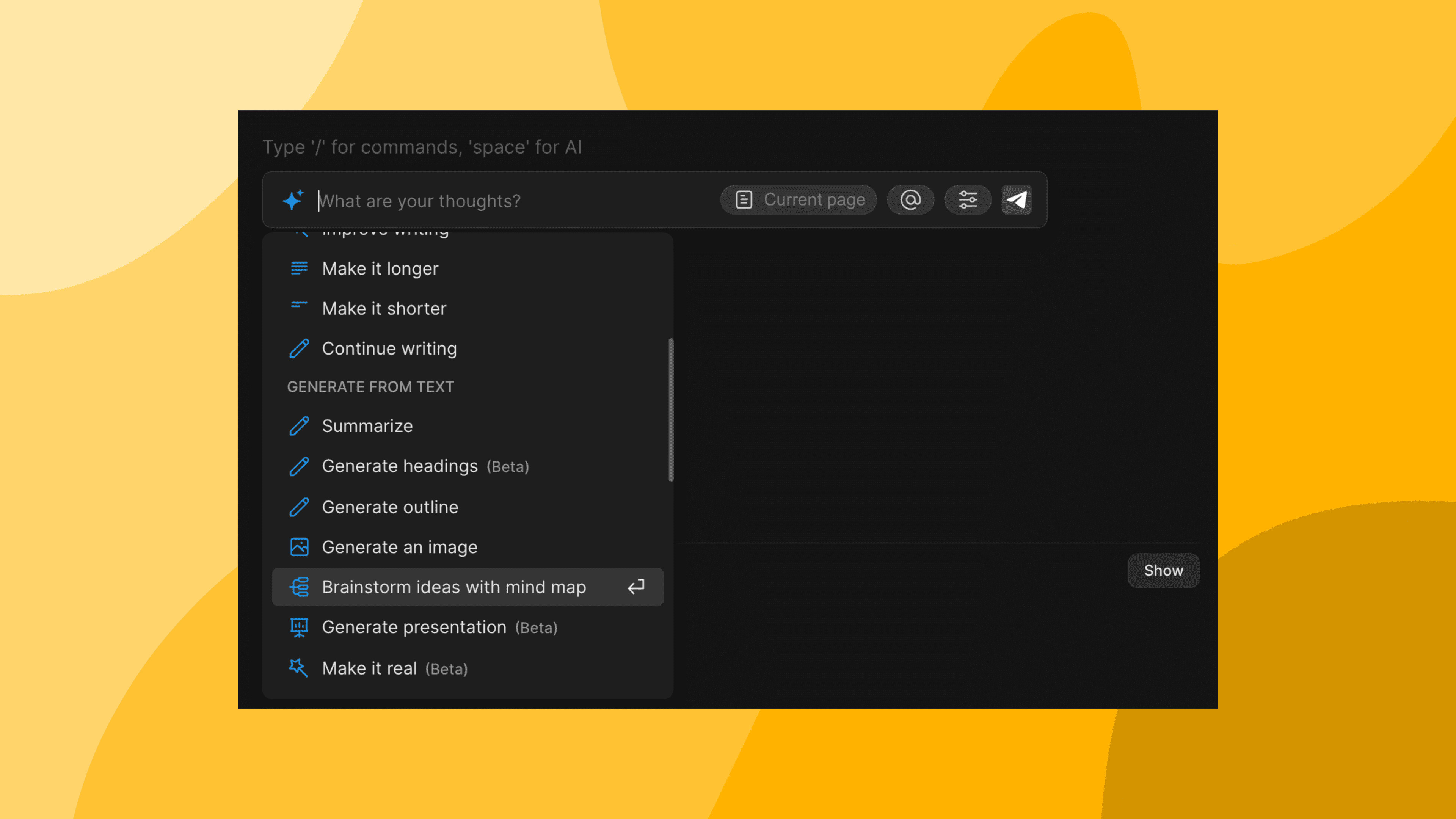 AI assisted workspace showing automation buttons